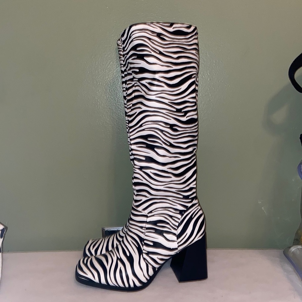 Zebra Faux Leather Knee High Boots